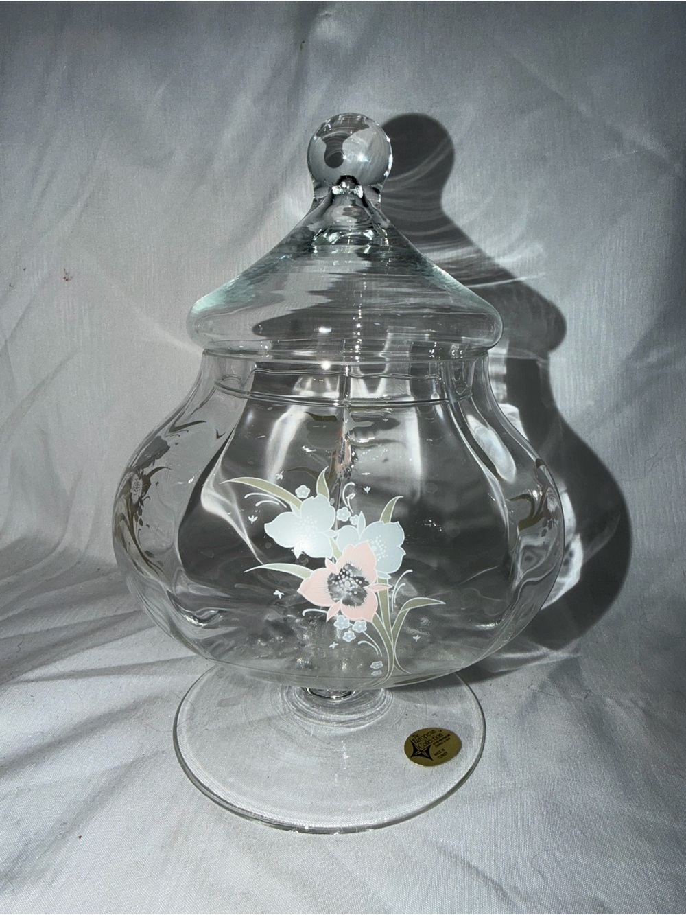 Vintage The European Collection Floral Pedestal  Apothecary Jar with Lid - Picture 4 of 12